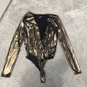 4si3nna Gold Metalic Long sleeve bodysuit